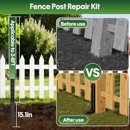 Fence Post Repair Kit 2 Pack, 8mm Double-Layer Post Anchor for Wood Posts