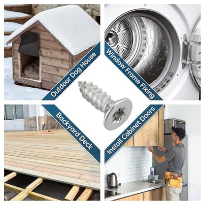 100 Pack #8 x 1/2" Torx Flat Head Self Tapping Wood Screws, 304 Stainless Steel 18/8, Indoor/Outdoor Use, Includes Torx Bit - size: #8 x 1/2