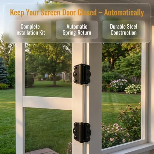 Black Self-Closing Screen Door Spring Hinges Set, 2-3/4" Steel