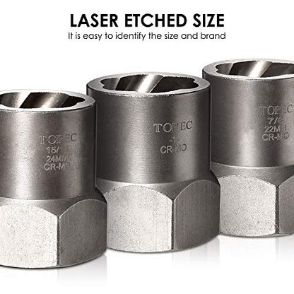 Topec 5-Piece Heavy Duty Bolt Remover Set, 1/2" Drive Impact Extractor Set, Perfect Tool Kit for Removing Stripped, Damaged, Rounded off and Rusted Bolts & Nuts, and Shorter Profile Lug Nuts - size: 5-piece
