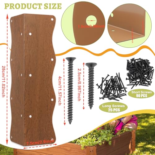 8Pcs Heavy Duty Metal Raised Garden Bed L-Shape Corner Brackets (11"x3"x3") - color: Brown