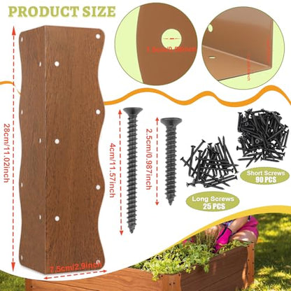8Pcs Heavy Duty Metal Raised Garden Bed L-Shape Corner Brackets (11"x3"x3") - color: Brown