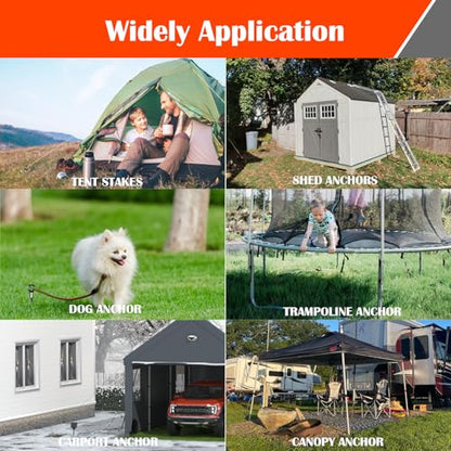 Trampoline Anchors High Wind Heavy Duty 17.7" Set of 4, Earth Ground Anchor Screw in, Trampoline Wind Stakes with Straps, Shed Anchor Kit for Mobile Home, Canopies, Carport, Gazebo, Swing Set