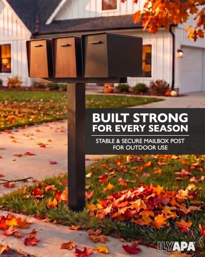 Ilyapa Triple Modern Mailbox Posts for Outside - 43x4x4 inch Black Metal Post Cover for Triple or Double Mailboxes, with Universal Mounting Bracket Plate, Fits Mailboxes up to 12in. Wide - color: Black Triple
