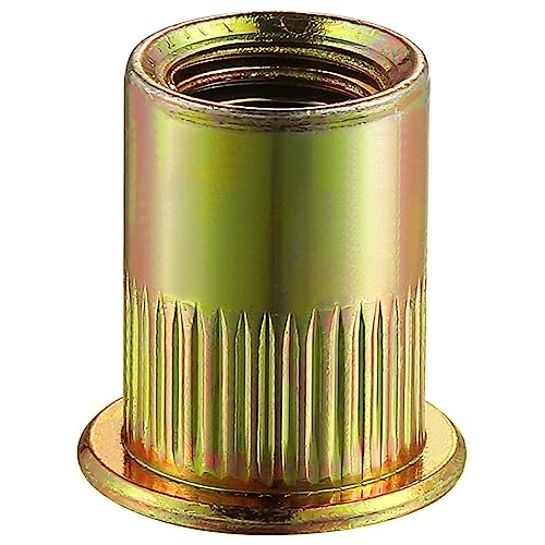 Wensilon 200Pcs Rivet Nut M3 Metric Yellow Zinc Plated Finish Flat Head Rivnut Threaded Insert Nut Knurled Body - color: Yellow, size: Metric M3