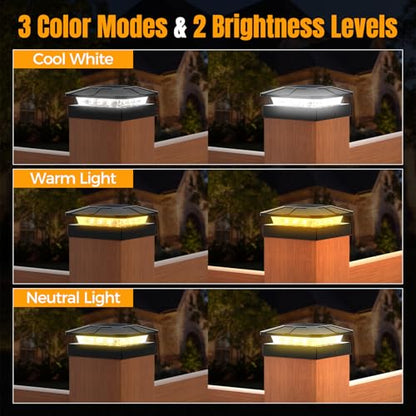 4x4 Solar Fence Post Cap Lights Outdoor Waterproof, 4 Pack, Black - size: 4 Pack