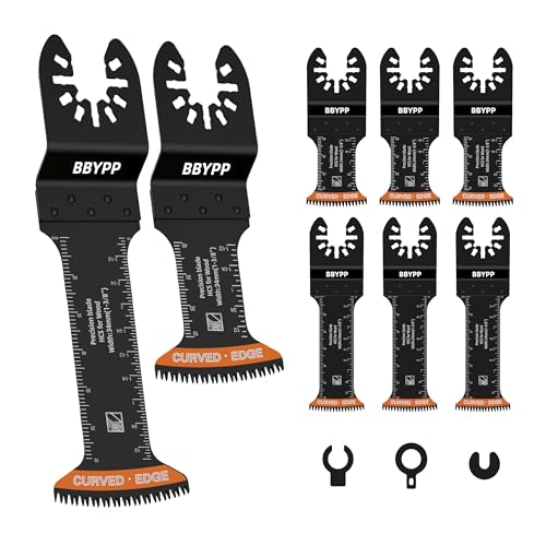 6pcs Curved Japanese Tooth Oscillating Saw Blades Set, Standard & Extra-Long Reach Set, Curved Edge Oscillating Multitool Blades Clean Cut for Wood, Plastic - size: Mixed packed (6pcs)