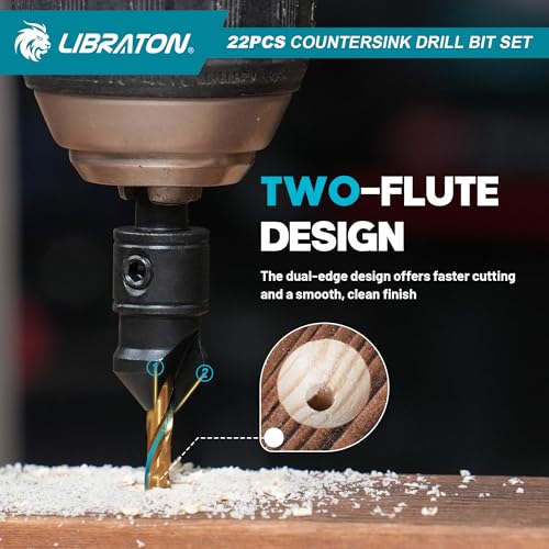 LIBRATON Countersink Drill Bit Set, 22 PCS Wood Counter Sink Drill Bit