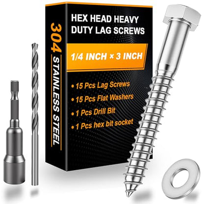 Hex Head Lag Bolts for Wood, Lag Screws 1/4" x 3",15 PCS - size: 1/4" x 3"
