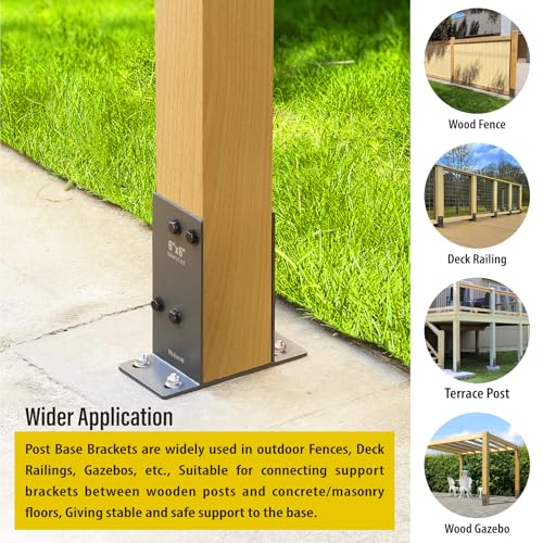 Hulave 1Pack Stainless Steel 6 x 6 (Actual: 5.5" x 5.5") Post Base, Suitable for Terrace Railing, Fence, Gazebo, Porch, etc Concrete Support Anchor Base Post Anchor Bracket (Dark Gray) - size: 6"x6" (Actual 5.5"x5.5")