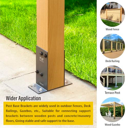 Hulave 1Pack Stainless Steel 6 x 6 (Actual: 5.5" x 5.5") Post Base, Suitable for Terrace Railing, Fence, Gazebo, Porch, etc Concrete Support Anchor Base Post Anchor Bracket (Dark Gray) - size: 6"x6" (Actual 5.5"x5.5")