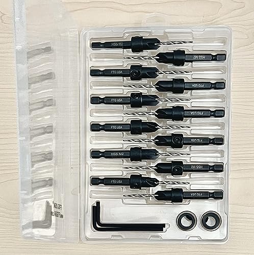FTG USA 12 Pc #4 (7/64") Countersink Drill Bit Set with Tapered Drill Bits - size: #4, style: Same Sort 12 Pc