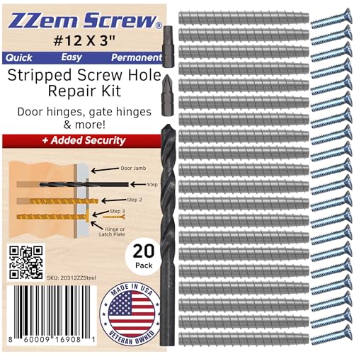 20-Pack #12 x 3 inch Permanent Stripped Door Hinge Screw Hole Repair Kit - size: 20 Pack