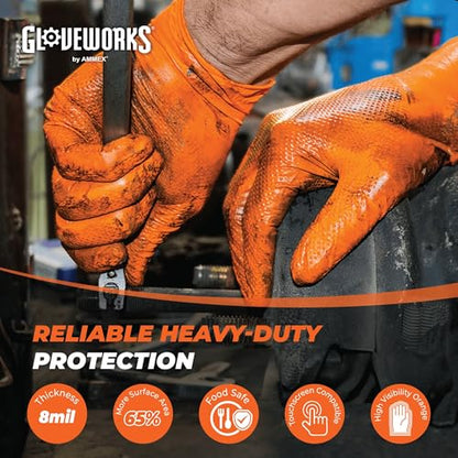 GLOVEWORKS Nitrile Gloves Disposable Orange 8 mil - size: Large