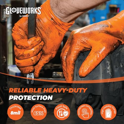 GLOVEWORKS Nitrile Gloves Disposable Orange 8 mil - size: Small