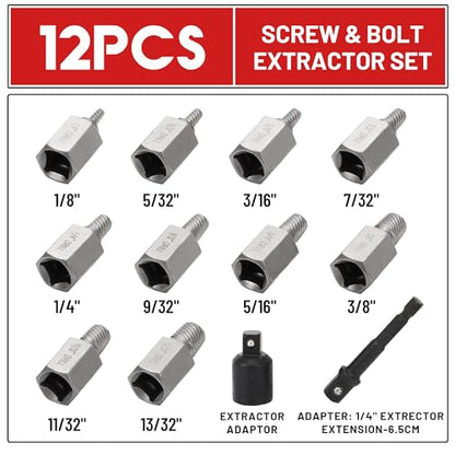 12Pcs Screw Extractor Set Hex Head Multi-Spline Easy Out - size: 12Pcs