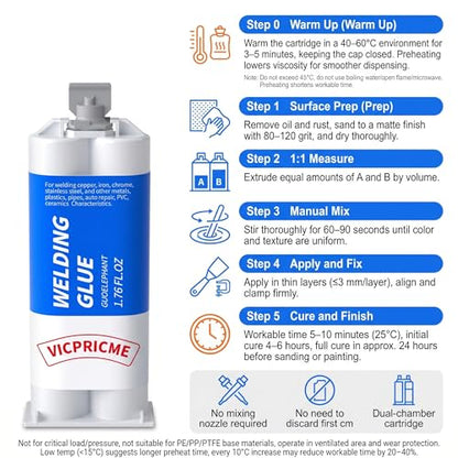 Metal Glue,Heavy Duty Waterproof Epoxy Welding Adhesive,30min Set, 24h Cure - size: 1.76 oz - 1 Pack