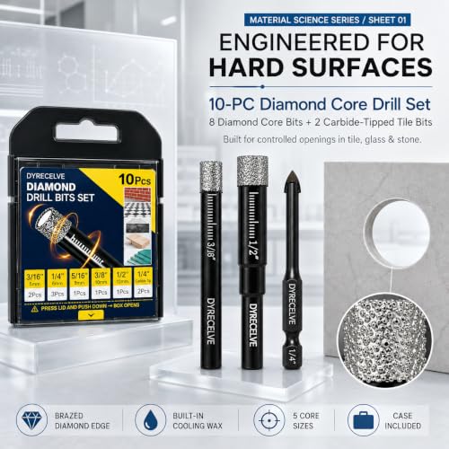DYRECELVE Dry Diamond Drill Bits for Ceramic, Tile Drill Bits, 10-Piece Set - style: Diamond Drill Bits Set