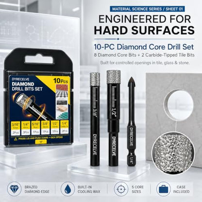 DYRECELVE Dry Diamond Drill Bits for Ceramic, Tile Drill Bits, 10-Piece Set - style: Diamond Drill Bits Set