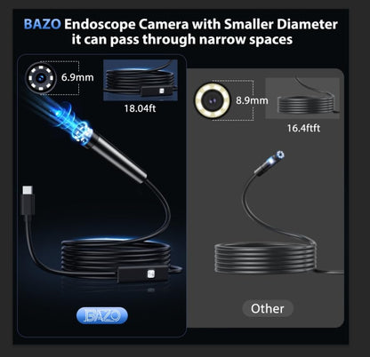BAZO Endoscope Camera with Light –1920P HD Borescope with 8 Adjustable LEDs