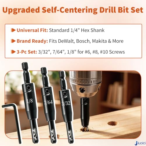 2026 Upgraded Self Centering Drill Bit Set VIX Bits, Cabinet & Door Hinge - color: Black, size: 3 Pieces