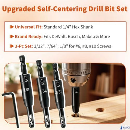 2026 Upgraded Self Centering Drill Bit Set VIX Bits, Cabinet & Door Hinge - color: Black, size: 3 Pieces