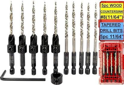 FTG USA 5 Pc #8 (11/64") Countersink Drill Bit Set with 5 Replacement Bits - size: #8