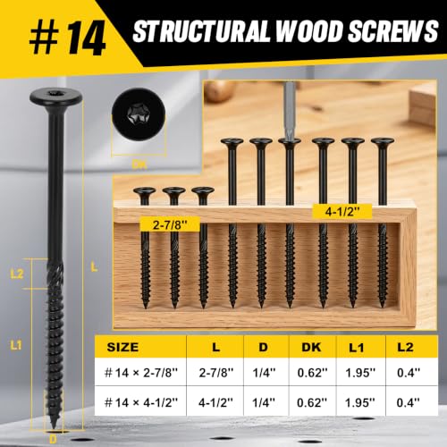 #14 x4-1/2'' Heavy-Duty Outdoor Deck Screws,Multi-Purpose Framing Screws - size: #14 x 4-1/2"