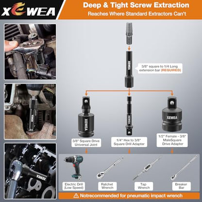 XEWEA 15PCS Bolt Screw Extractor Set, Long Slim CR-MO Multi Spline Easy Out - color: 15piece