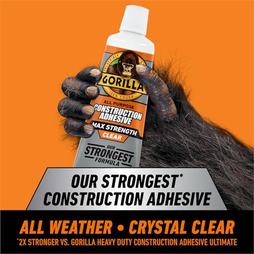 Gorilla Max Strength Construction Adhesive, Clear Glue, 2.5 oz, 2-Pack - size: 2.5oz, style: 2 Pack