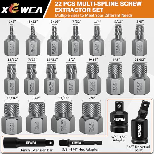 XEWEA 22PCS 3/8" Drive Screw Extractor Set, Bolt Remover Kit - size: 22PCS