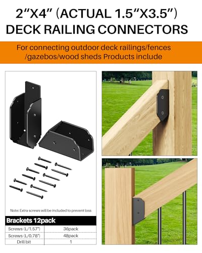 Deck Railing 35° Stair Connectors for 2"x4" (Actual 1.5"x3.5"),12 Pack - size: Angle 35°