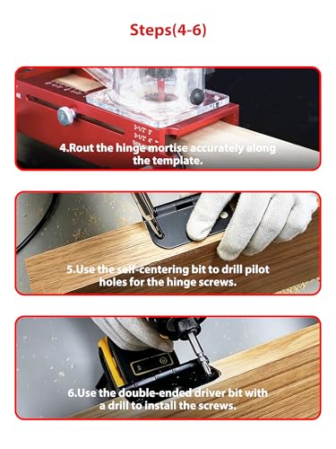 Door Hinge Jig & Lock Hole Drilling Kit – Adjustable Aluminum Router Template for Hinge Mortising (2.5"-5", 1/4"R, 5/8"R, Square Corner) – For 1-3/8" & 1-3/4" Thick Doors