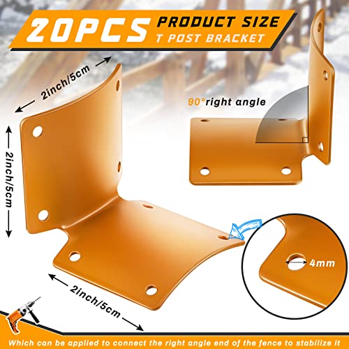 20 Pcs Round Post Fence Brackets Metal L for Wood Fence Post Repair Round Rail Angle Brackets with 0.8 Inch Screws for Wooden Frame Bed Furniture Hardware, 2 x 2 Inch - color: Brown