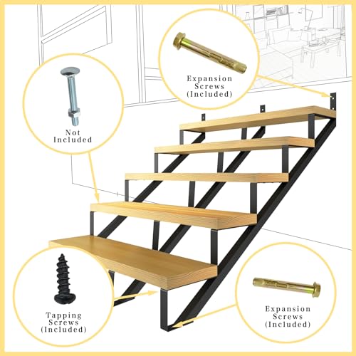 5 Step Metal Stair Step Steel Riser Stringers for 34.7" Height Deck, 3Packs - size: 5 Steps