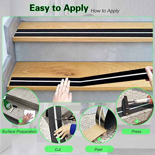 S&X Anti Slip Tape 6in x 60ft Glow-in-the-Dark Grip Tape for Stairs & Ramps - color: Black/Glow-in-the-Dark, size: 6" X 60'