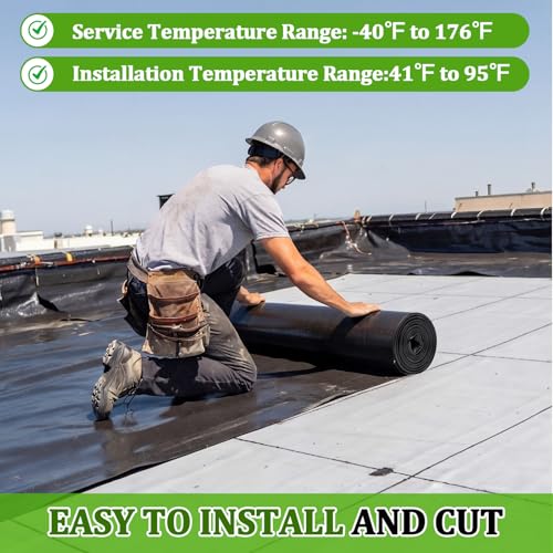 Pushglossy 1 Roll EPDM Rubber Roofing Membrane 50 Mil, 19.6" x 25 Ft, Black - color: Black, size: 19.6" x 25 Ft