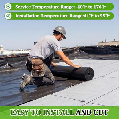 Pushglossy 1 Roll EPDM Rubber Roofing Membrane 50 Mil, 19.6" x 25 Ft, Black - color: Black, size: 19.6" x 25 Ft