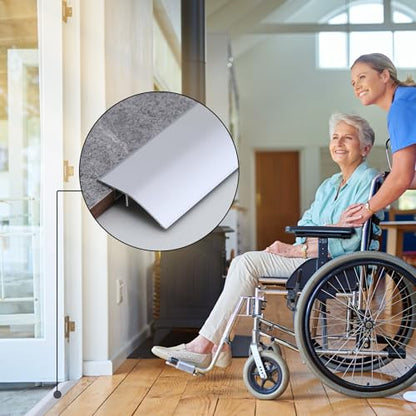 Gaahing Aluminum Floor Transition Threshold Strip, Bridge the Height Gap Between 0.2 to 0.5 inches for Doorway Ramp Tiles Laminate Planks (35.4in x 1.7in, Matte Silver) - size: 35.4in x 1.7in, Matte Silver