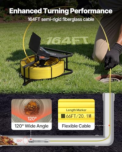 VEVOR Sewer Camera, 164 ft/50m, 4.3" Drain Inspection Camera, IP68 Waterproof Snake Plumbing Tool with Lights - 6 Adjustable LEDs, 4500mAh Battery & 16GB Card for Sewer Line Duct Pipes - size: 164ft/50m, style: 4.3'' Screen