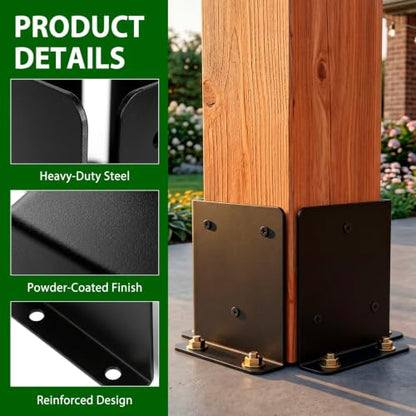 6x6 Post Support Bracket 4 Set, Heavy Duty Reinforced Aluminum Adjustable Post Anchor Base for 6x6,8x8 Post for Deck Fence Pergola Mailbox Railing Base Brackets
