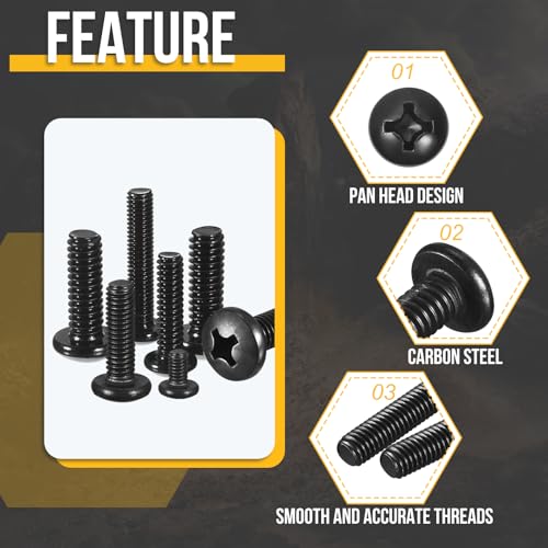 DTGN M3-0.5x10mm Phillips Pan Head Machine Screw W/Washer Black 75Pcs - size: M3-0.5x10mm