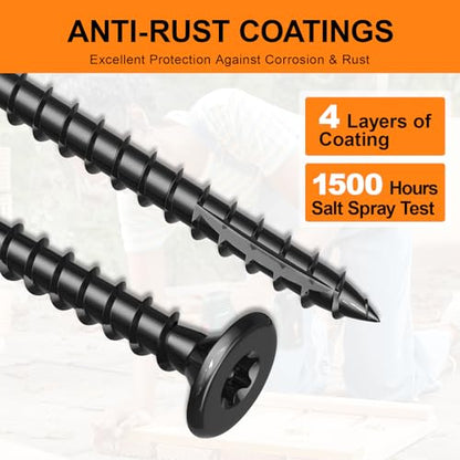 #8 x 1” Deck Screws, 100Pcs Star Drive Wood Screws - color: Black, size: 1 Inch