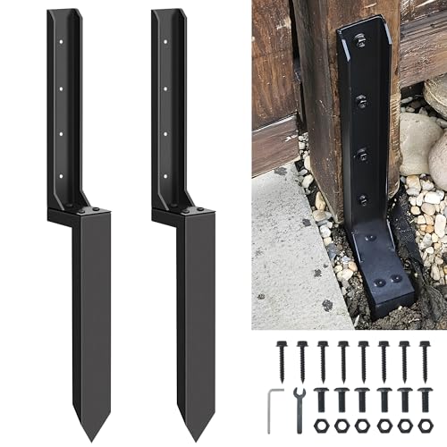 Mulctun 2 Pack Fence Post Repair Kit - 31.6" H Heavy Duty Fence Post Repair Stakes, Durable Fences Support Anchor for Fixing Broken/Leaning 4X4/6X6 Wood Posts - color: 2 Pack/Black