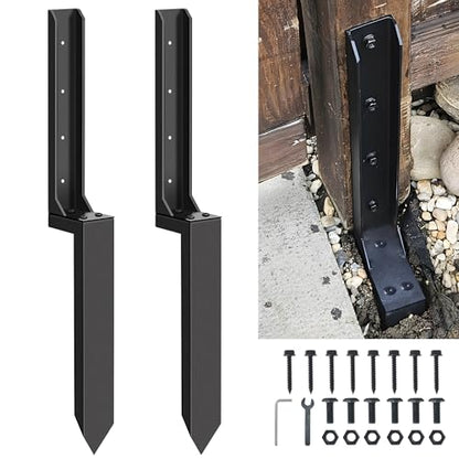 Mulctun 2 Pack Fence Post Repair Kit - 31.6" H Heavy Duty Fence Post Repair Stakes, Durable Fences Support Anchor for Fixing Broken/Leaning 4X4/6X6 Wood Posts - color: 2 Pack/Black