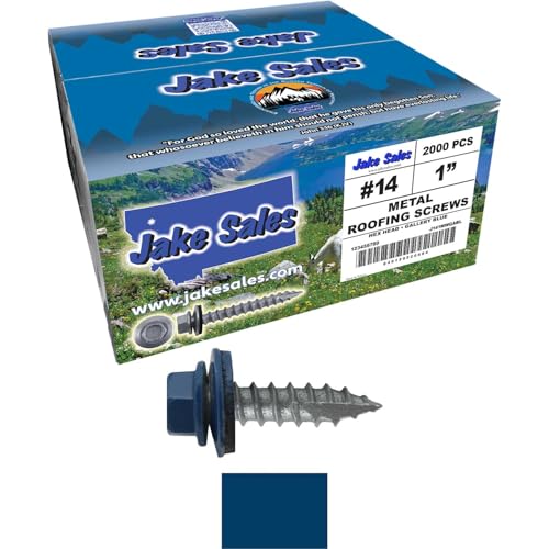 14 x 1 Gallery Blue Metal Roofing Screws - Hex Washer Head- Self-Starting/Tapping - EPDM Washer. 8 X 250 Bags - 2,000 Screws - color: GALLERY BLUE, size: 1"