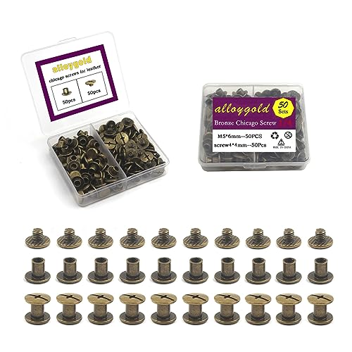 50 Sets M5x6 Bronze Chicago Screws Leather Rivets Slotted Phillip Head Screw Rivets Chicago Bolts for DIY Leather Craft Bookbinding 3/16"x1/4" - color: bronze, size: M5*6mm