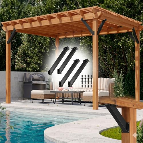 45-Degree Angle Support Bracket, Heavy Duty Corner Connector Brace Bracket Kit for Wooden Structure Pergola, Gazebos , Patios, Cabins, 4 Pack - size: 4 Pack