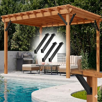 45-Degree Angle Support Bracket, Heavy Duty Corner Connector Brace Bracket Kit for Wooden Structure Pergola, Gazebos , Patios, Cabins, 8 Pack - size: 8 Pack