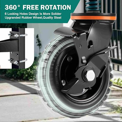 Heavy Duty 8" Gate Wheel with Brake,360° Spring Shock Absorbing Fence Wheel for Metal/Wooden Gates, 600LB Capacity, Rubber & Metal, Includes Screws & Wrenches, Black - style: 8inch-1pack